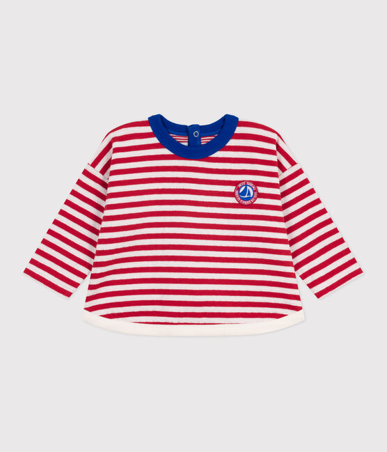 Camiseta de manga larga de algodón a rayas para bebé rojo POMPEI/ MILK