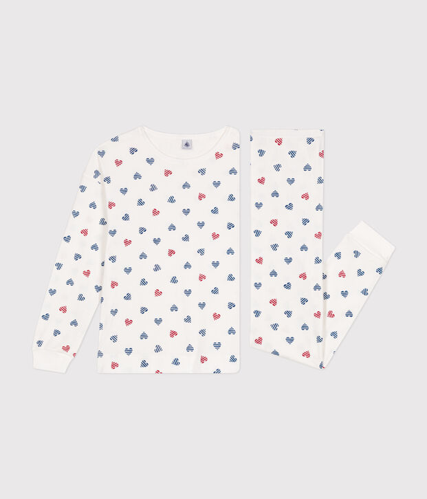 Pijama de algod&oacute;n con estampado de corazones para mujer blanco/multicolor