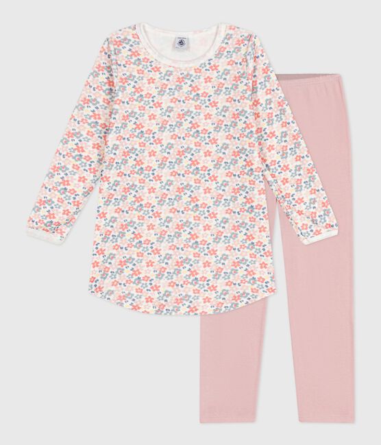Camisón y leggings infantiles de terciopelo con estampado de flores rosa JOLI/blanco MULTICO