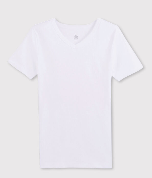Camiseta de manga corta con cuello de pico para hombre blanco
