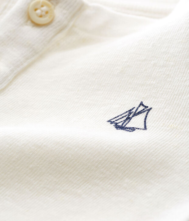 Camiseta manga larga de algod&oacute;n/lino para beb&eacute; ni&ntilde;o blanco