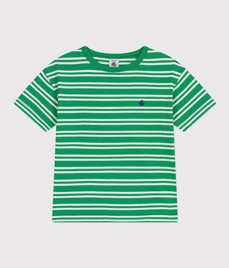 Camiseta a rayas de jersey para ni&ntilde;o verde/crudo