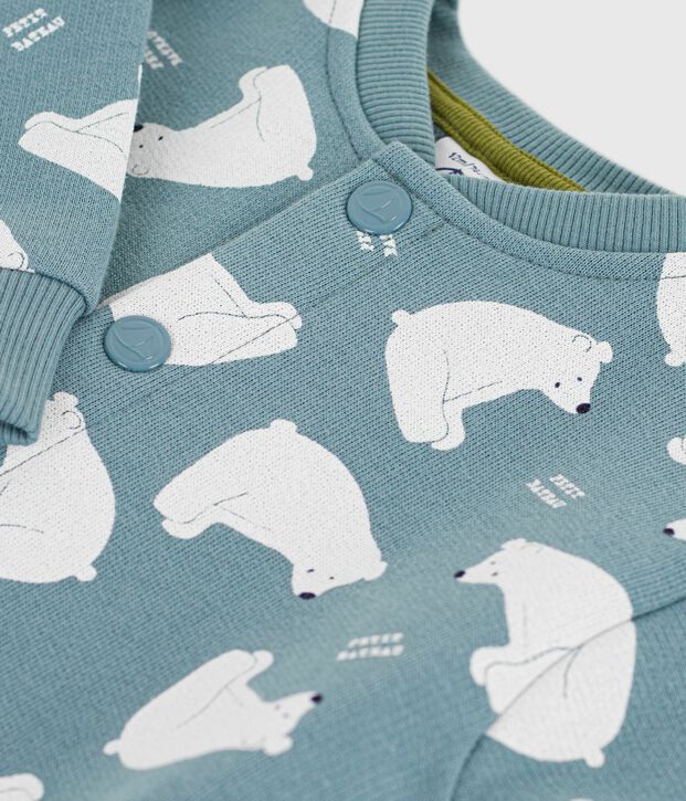 Mono largo de algod&oacute;n con estampado de oso blanco para beb&eacute; gris/multicolor