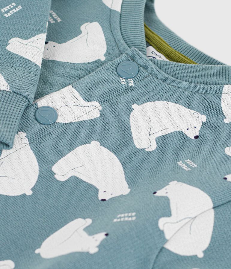 Mono largo de algod&oacute;n con estampado de oso blanco para beb&eacute; azul/multicolor