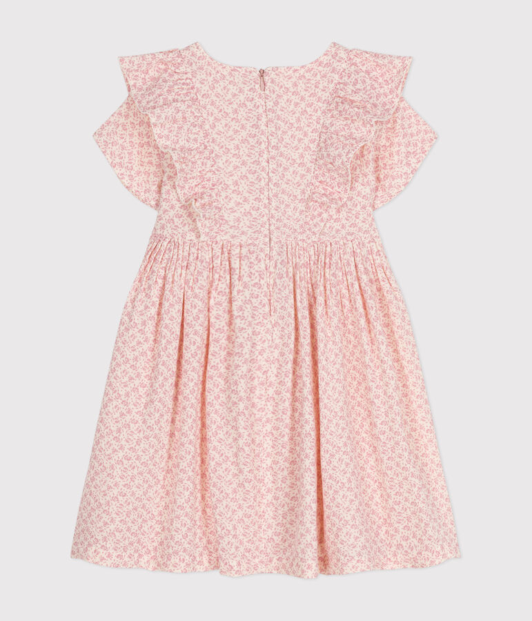 Vestido estampado de manga corta de gasa de algod&oacute;n para ni&ntilde;a crudo/rosa