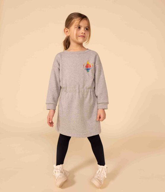 Vestido de muletón cepillado de manga larga para niña gris CHATON CHINE