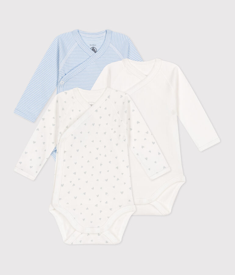 Juego de 3 bodis cruzados y estampados de manga larga de algod&oacute;n para beb&eacute; multicolor