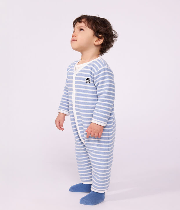 Pijama sin pies de rizo de algod&oacute;n a rayas para beb&eacute; azul/crudo