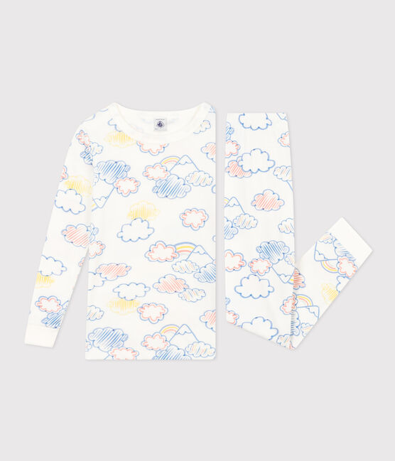 Pijama infantil ajustado de algodón con estampado de arcoíris blanco MARSHMALLOW/blanco MULTICO