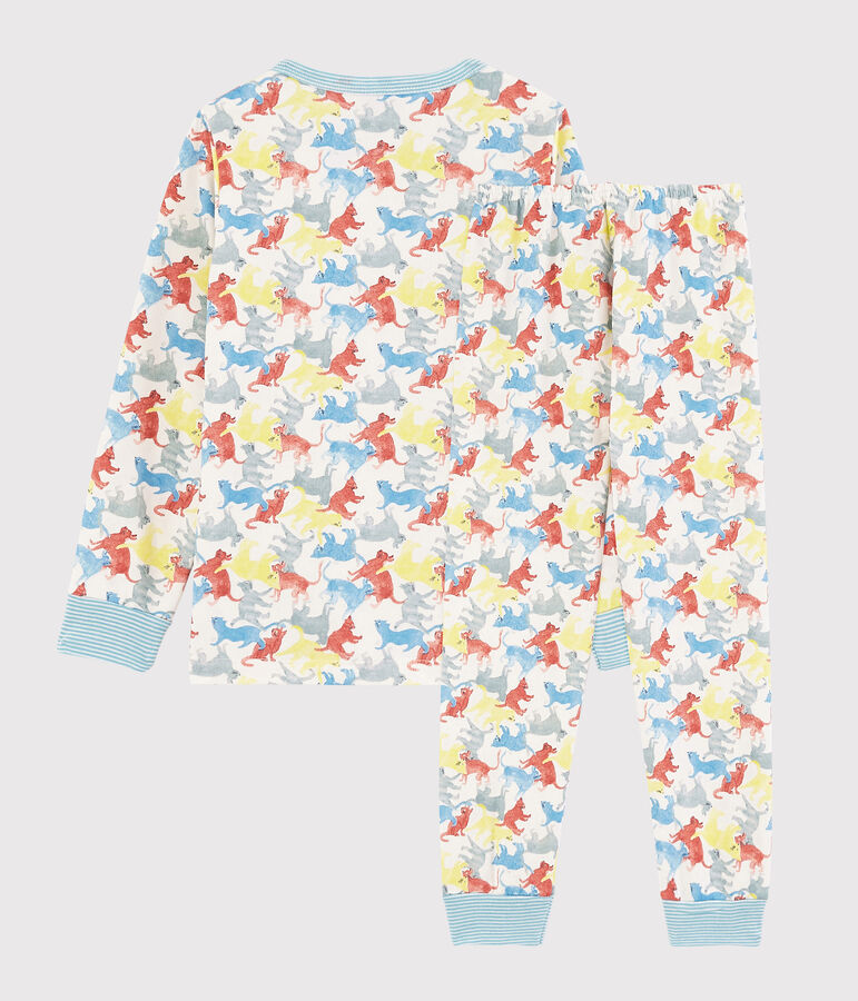 Pijama con estampado de gatos de felpa de ni&ntilde;o blanco/multicolor