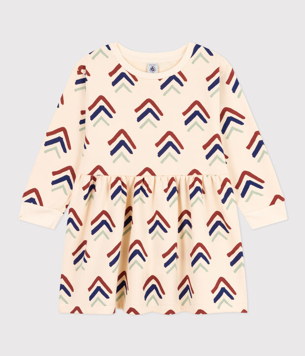 Vestido estampado de manga larga de mulet&oacute;n de ni&ntilde;a crudo/azul/multicolor