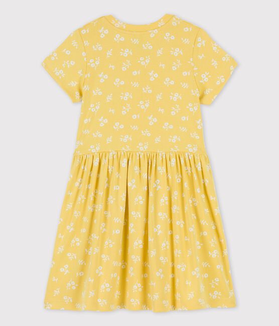 Vestido de manga corta de algodón de niña amarillo ORGE/blanco MARSHMALLOW