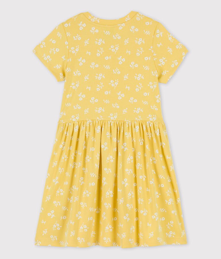 Vestido de manga corta de algod&oacute;n de ni&ntilde;a amarillo/blanco