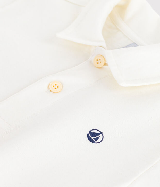 Polo infantil de algod&oacute;n liso de manga corta blanco
