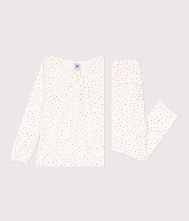 Pijama de algod&oacute;n coraz&oacute;n para ni&ntilde;a blanco/rosa