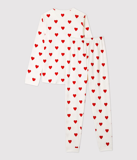 Pijama de punto con estampado de corazones para niña blanco MARSHMALLOW/rojo TERKUIT