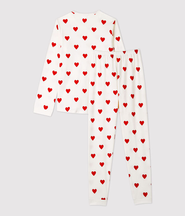 Pijama de punto con estampado de corazones para ni&ntilde;a blanco/rojo