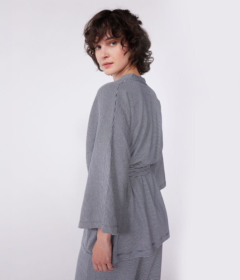 Quimono de rayas para mujer azul/blanco