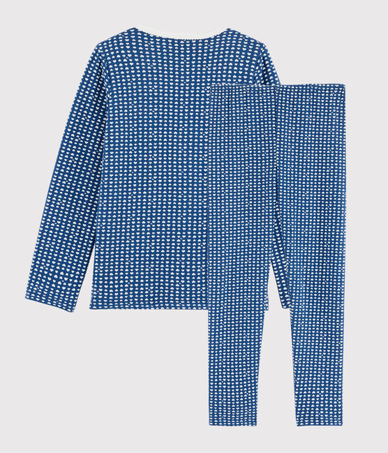 Pijama estampado con corazones de niña de tela túbica azul MAJOR/blanco MARSHMALLOW
