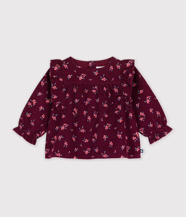 Blusa de terciopelo de manga larga con estampado de flores para beb&eacute; rojo/multicolor