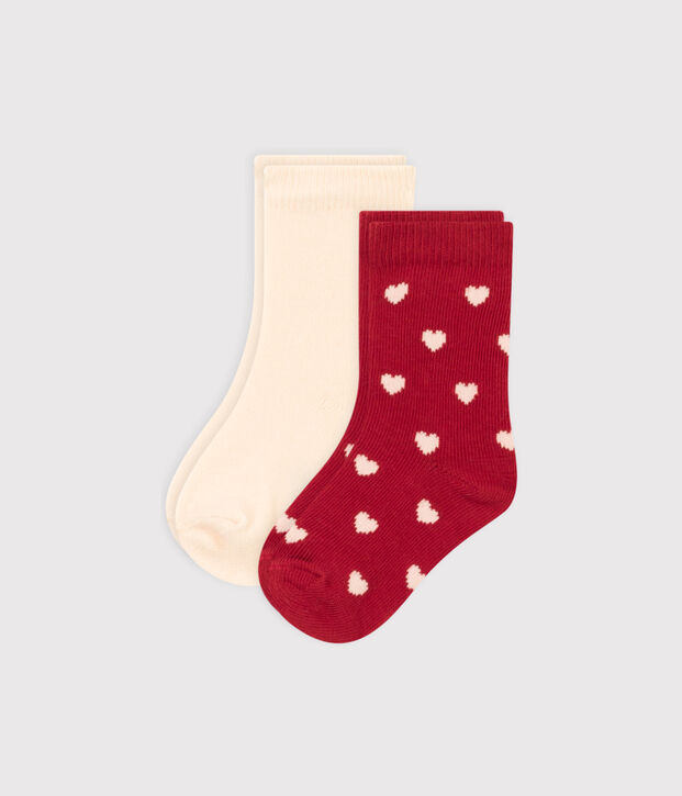 Juego de 2 pares de calcetines de punto de algod&oacute;n con corazones para beb&eacute; multicolor