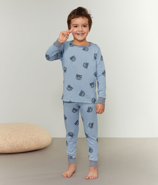 Pijama de punto para niño azul ACIER/blanco MULTICO