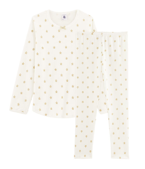 Pijama de canalé con estrellas para niña blanco MARSHMALLOW/amarillo OR