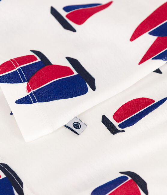 Pijama corto infantil de algodón con estampado de barcos blanco MARSHMALLOW/blanco MULTICO