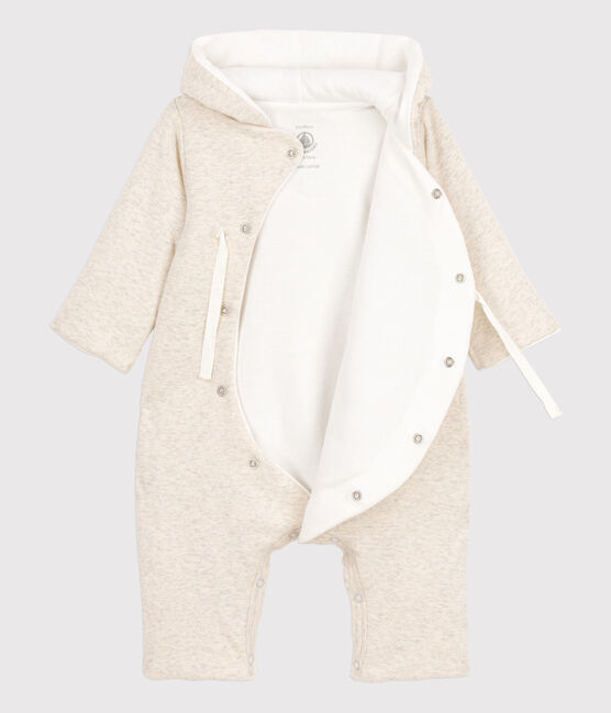 Mono largo gris de mezclilla con capucha de bebé de algodón orgánico beige MONTELIMAR CHINE