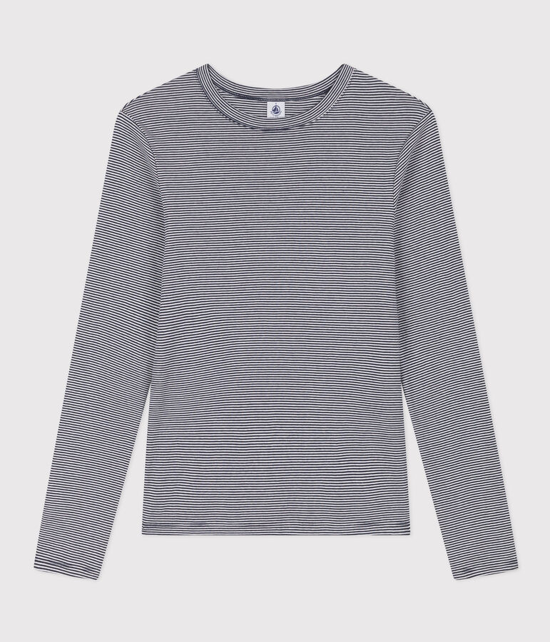 Camiseta L'ICONIQUE con cuello redondo de algod&oacute;n org&aacute;nico de mujer azul SMOKING/blanco MARSHMALLOW