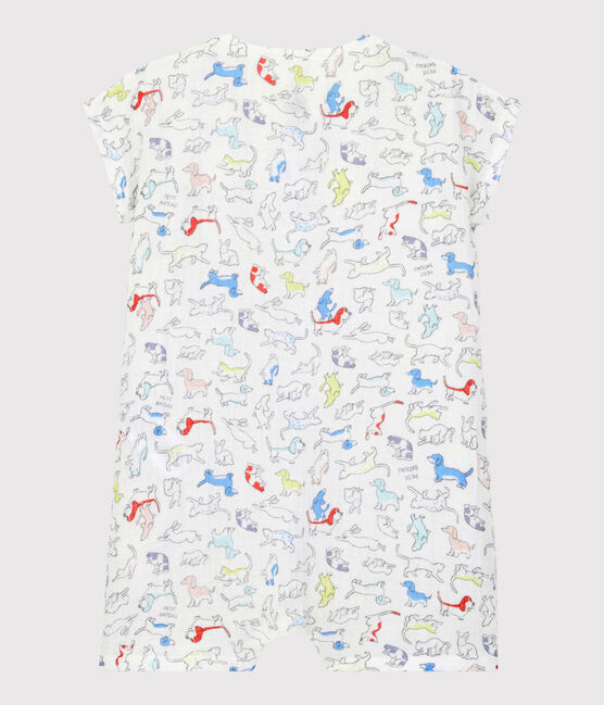 Mono corto de perritos de colores de bebé en tela de pañal de algodón biológico blanco MARSHMALLOW/blanco MULTICO