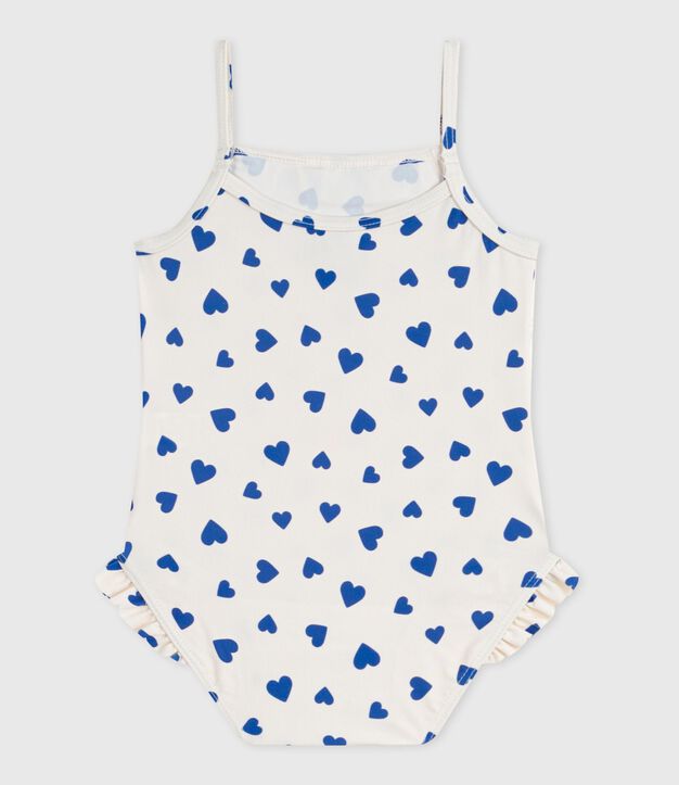 Ba&ntilde;ador con volantes y estampado de corazones para beb&eacute; blanco/azul