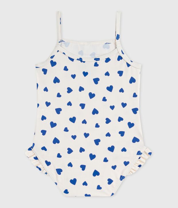 Ba&ntilde;ador con volantes y estampado de corazones para beb&eacute; blanco/azul