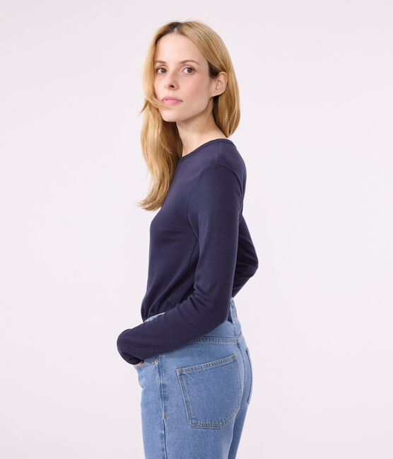 Camiseta Iconique de manga larga de punto liso para mujer azul SMOKING