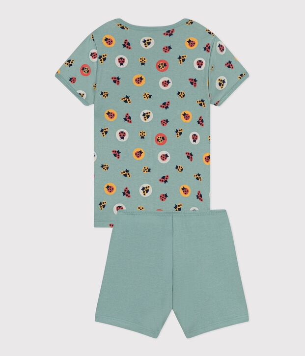 Pijama infantil corto de algod&oacute;n verde/multicolor