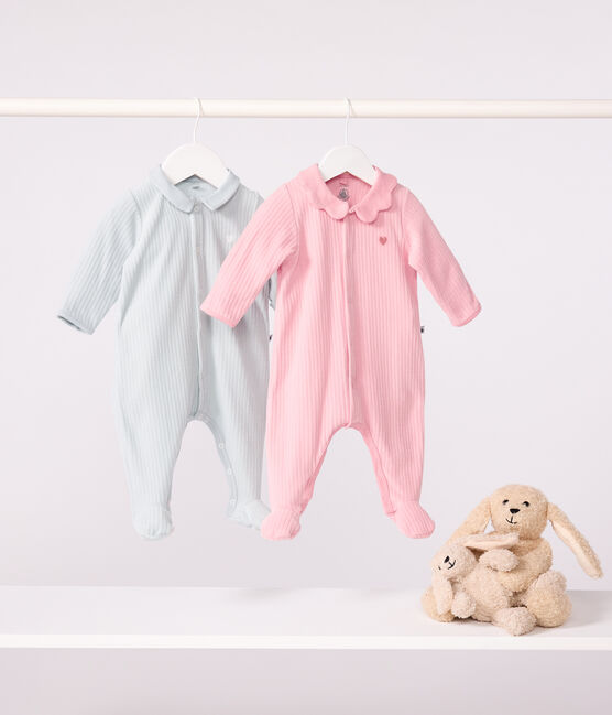 Pijama de terciopelo con cuello liso para bebé rosa CHARME