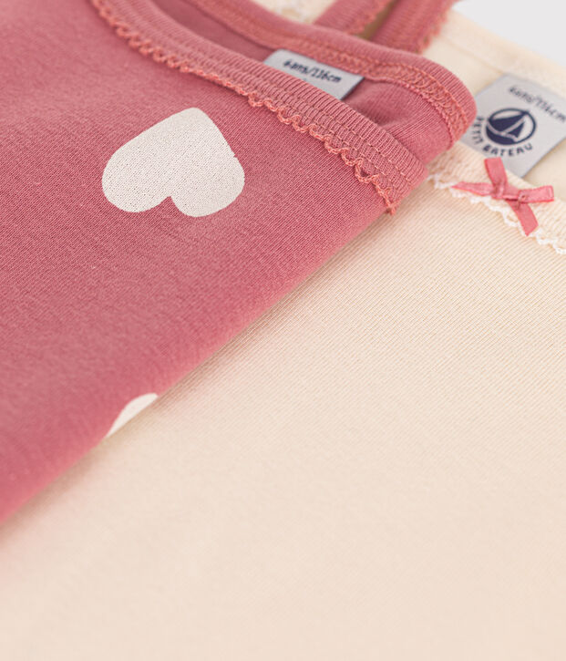 Juego de 2 camisetas infantiles de tirantes finos de algod&oacute;n con coraz&oacute;n multicolor