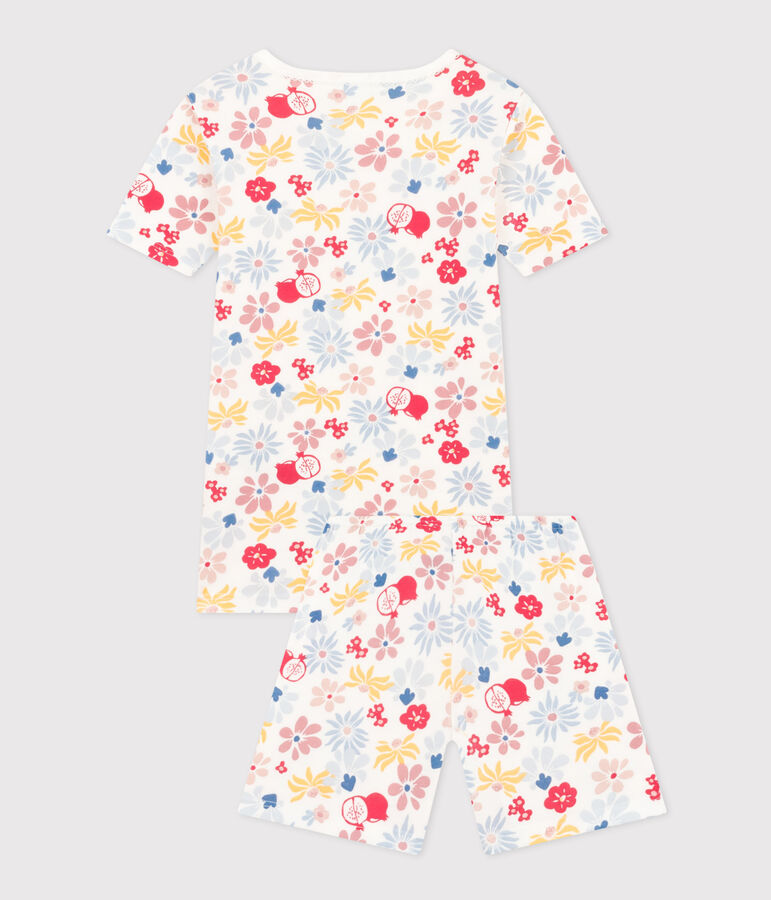 Pijama infantil corto y ajustado de algod&oacute;n con estampado de flores blanco/multicolor