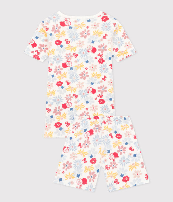 Pijama infantil corto y ajustado de algodón con estampado de flores blanco MARSHMALLOW/blanco MULTICO