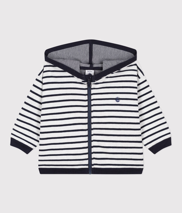 Sudadera con capucha de jersey grueso para beb&eacute; blanco/azul