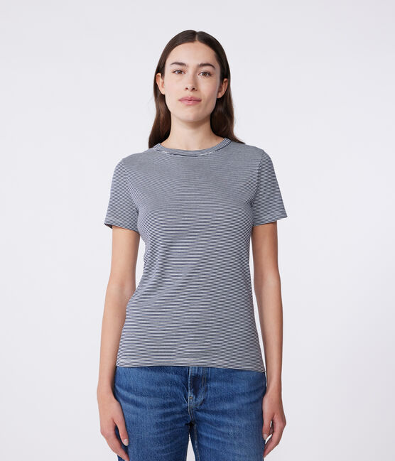 Camiseta L'ICONIQUE de algodón con cuello redondo para mujer azul SMOKING/blanco MARSHMALLOW