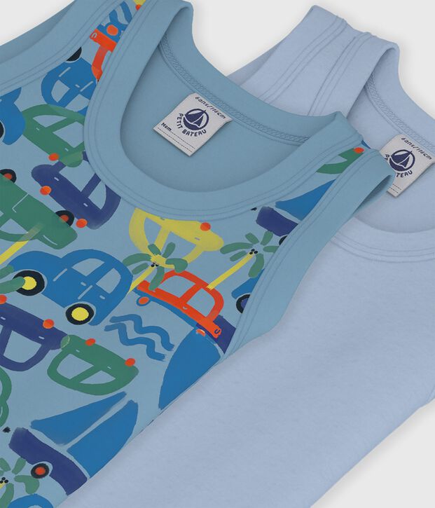Juego de camisetas infantiles sin mangas de algod&oacute;n con estampado de coches multicolor
