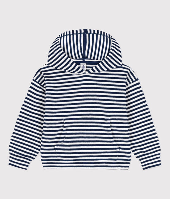 Sudadera a rayas con capucha para niño/niña azul MEDIEVAL/blanco MARSHMALLOW