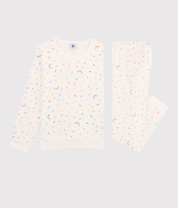 Pijama con estampado de confetis de ni&ntilde;a de felpa blanco/multicolor