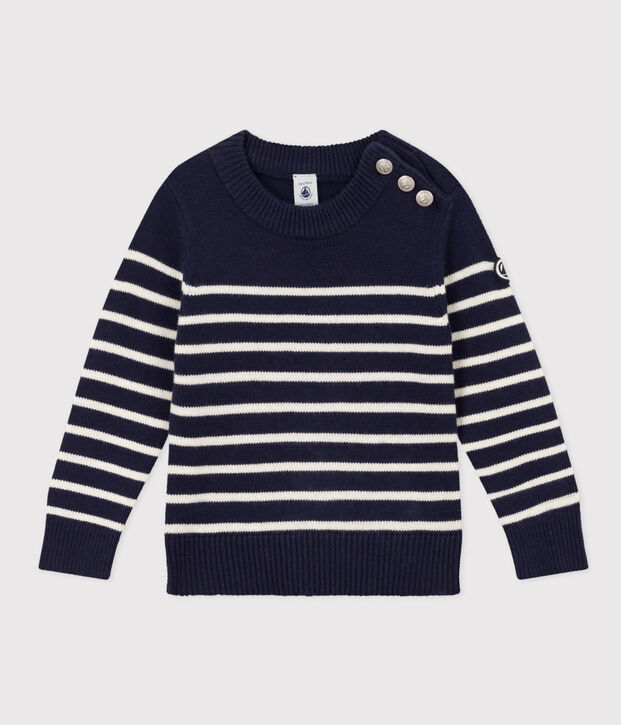 Jersey de lana y algod&oacute;n de ni&ntilde;a/ni&ntilde;o azul/blanco