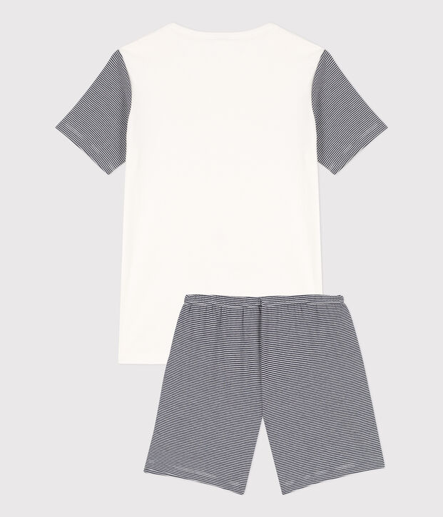 Pijama corto de algod&oacute;n milrayas para ni&ntilde;o azul/blanco
