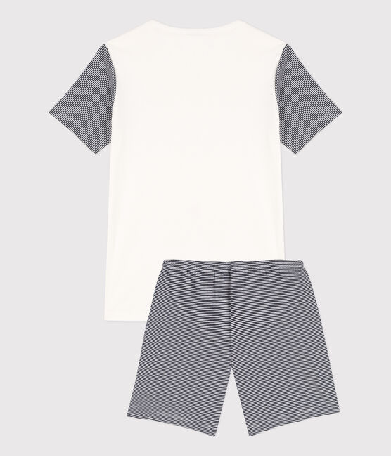 Pijama corto de algodón milrayas para niño azul SMOKING/blanco MARSHMALLOW