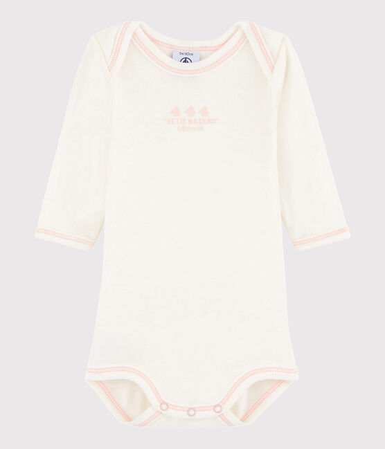 Bodi de manga larga de bebé niña blanco MARSHMALLOW/rosa CHARME