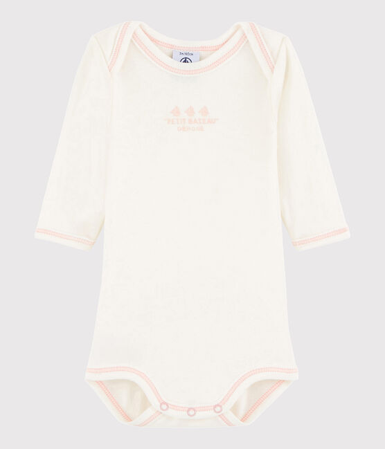 Bodi de manga larga de bebé niña blanco MARSHMALLOW/rosa CHARME