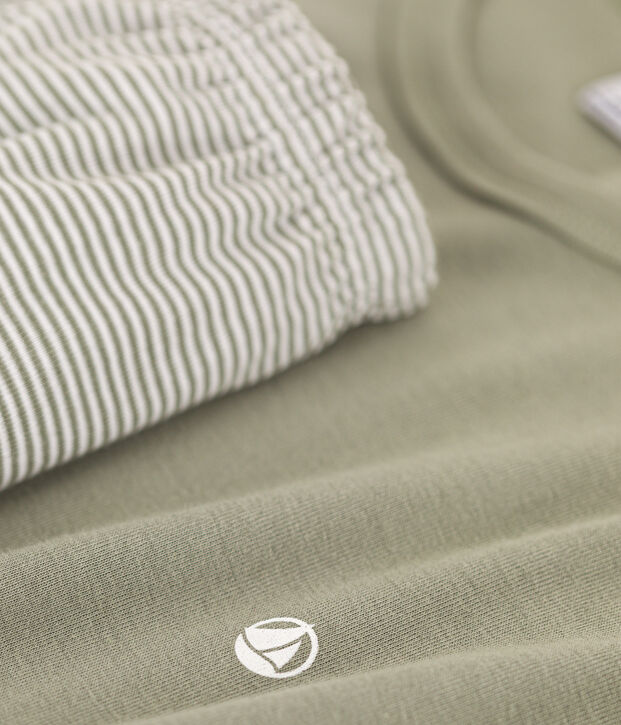 Pijama corto de algod&oacute;n milrayas para ni&ntilde;o verde/blanco